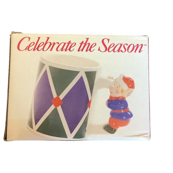 Vtg 1997 Celebrate The Season Christmas Ceramic Mug Elf Figurine Handle NEW NOS - Picture 2 of 8